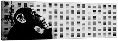 The Thinker Monkey Grayscale Dots Panoramic Canvas Art Print - Similar to Banksy
