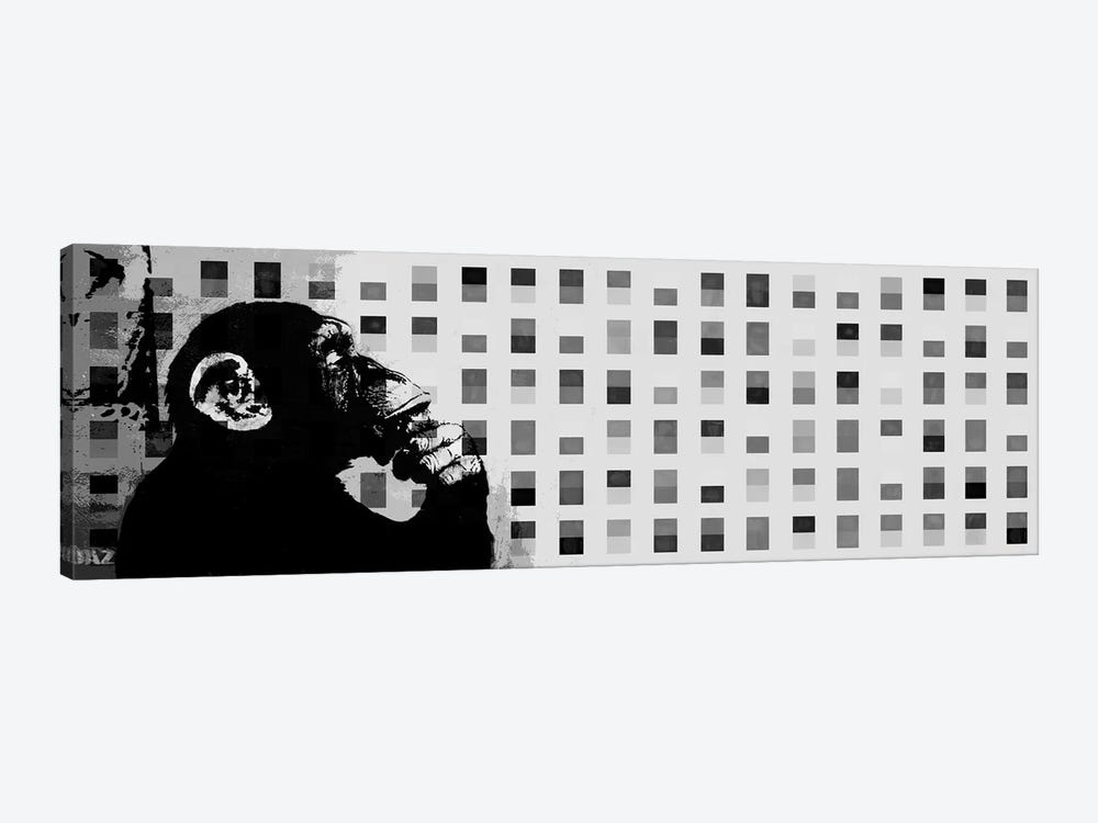 The Thinker Monkey Grayscale Dots Panoramic by Unknown Artist 1-piece Canvas Artwork