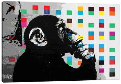 The Thinker Monkey Dots Close Up Canvas Art Print - Similar to Banksy
