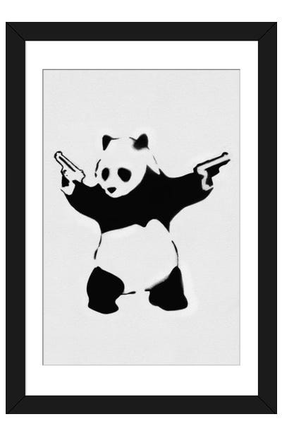 Panda With Guns Paper Art Print - Street Art & Graffiti