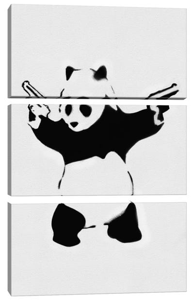 Panda With Guns Canvas Art Print - 3-Piece Street Art
