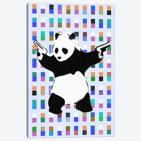 Panda with Guns Color Dots Canvas Print #2075B} by Unknown Artist Canvas Artwork