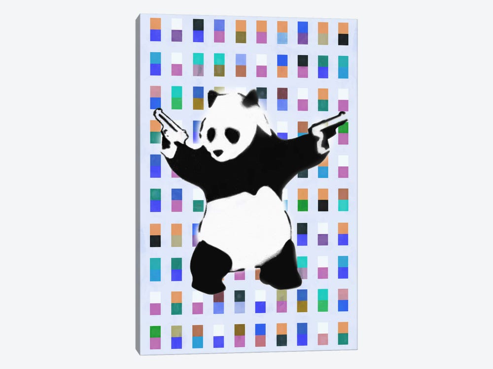 Panda with Guns Color Dots by Unknown Artist 1-piece Canvas Artwork
