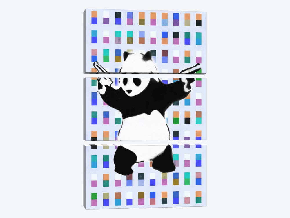 Panda with Guns Color Dots by Unknown Artist 3-piece Canvas Art