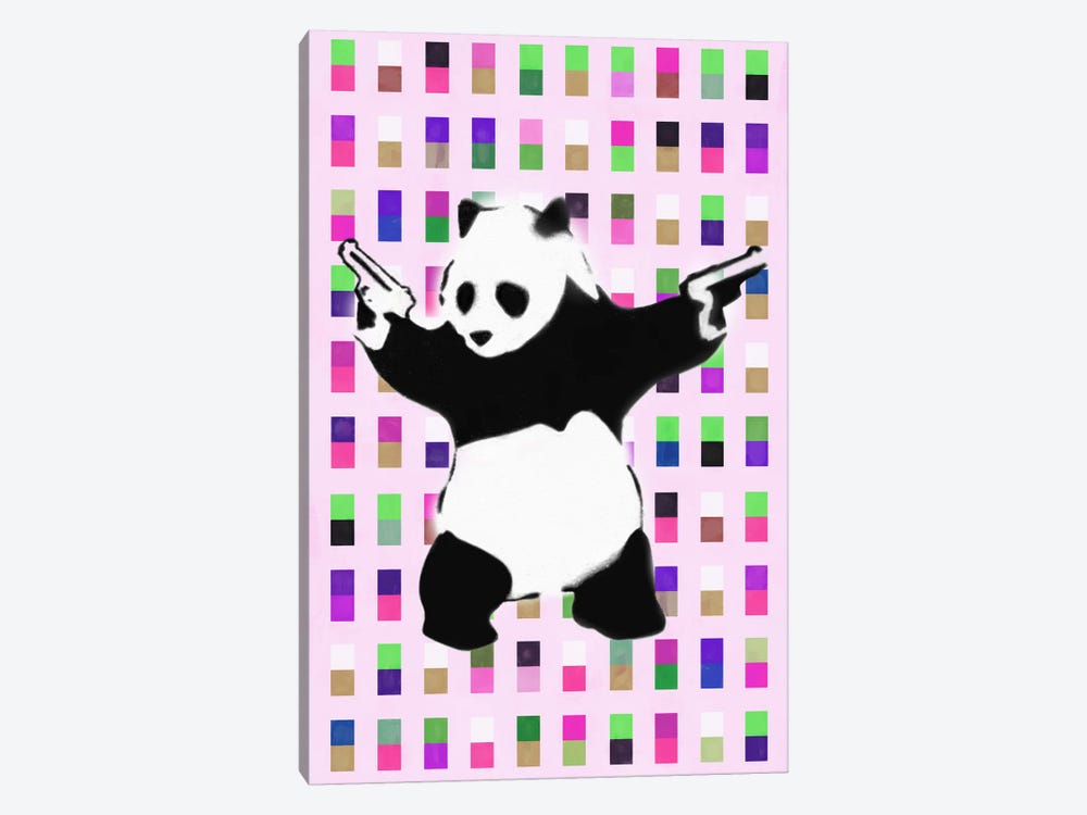 Panda with Guns Acid Dots 1-piece Canvas Print