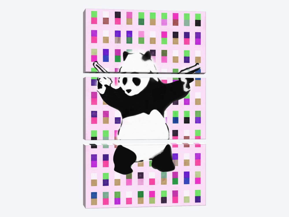 Panda with Guns Acid Dots by Unknown Artist 3-piece Canvas Print