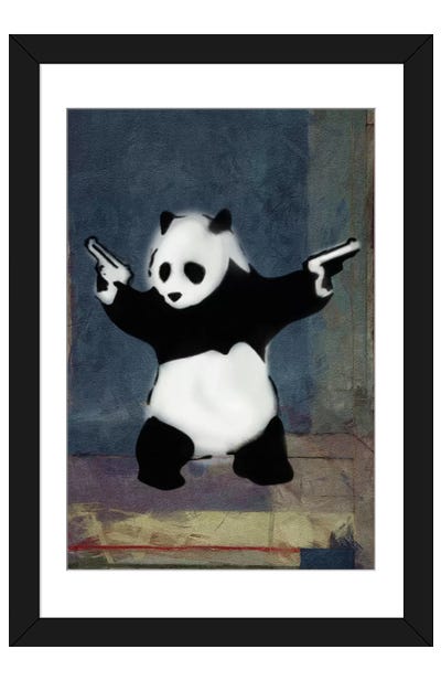 Panda with Guns Blue Square Paper Art Print - Street Art & Graffiti