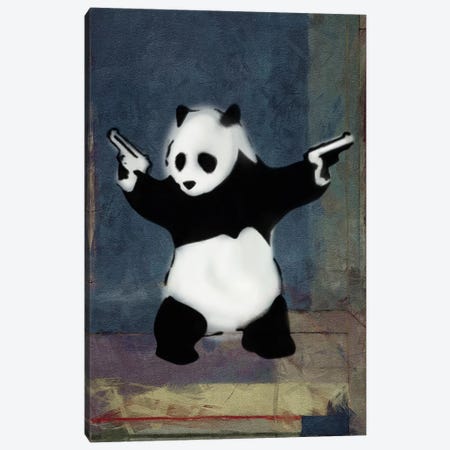 Panda with Guns Blue Square Canvas Print #2075D} by Unknown Artist Canvas Art Print