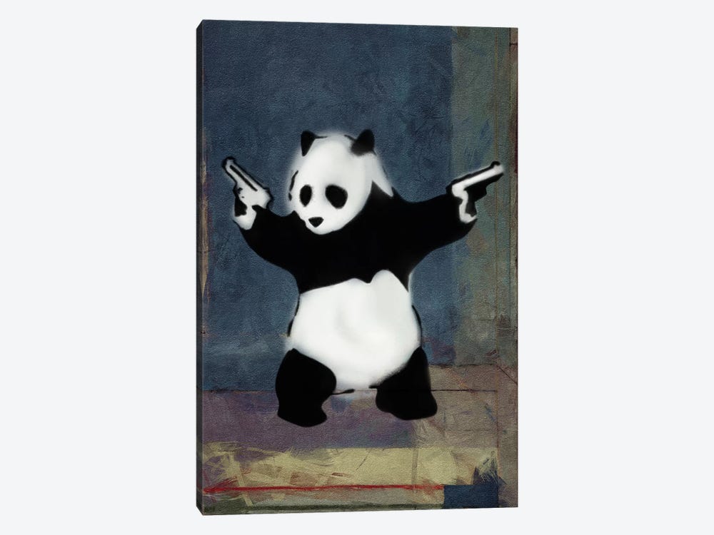 Panda with Guns Blue Square by Unknown Artist 1-piece Canvas Artwork