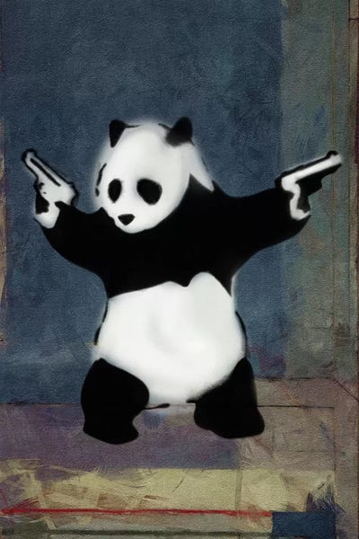 Similar To Banksy: Panda with Guns Blue Square by Unknown Artist