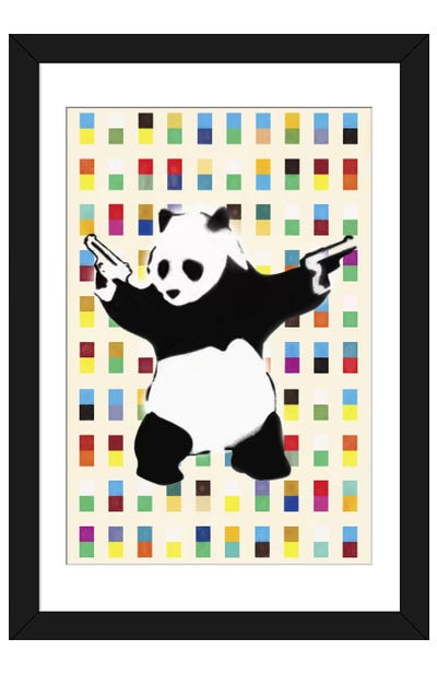 Panda with Guns Bright Dots Paper Art Print - Street Art & Graffiti