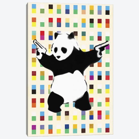 Panda with Guns Bright Dots Canvas Print #2075E} by Unknown Artist Art Print