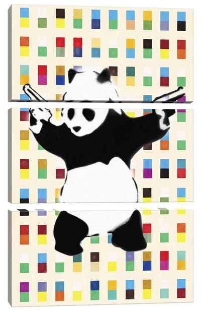 Panda with Guns Bright Dots Canvas Art Print