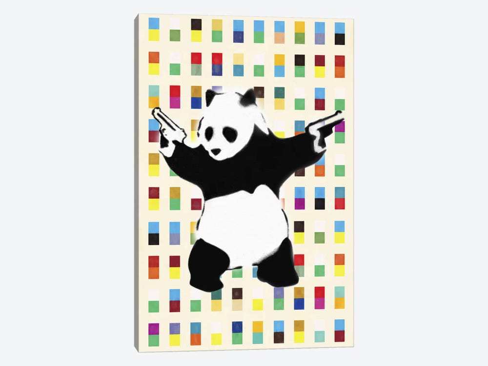 Panda with Guns Bright Dots by Unknown Artist 1-piece Canvas Print