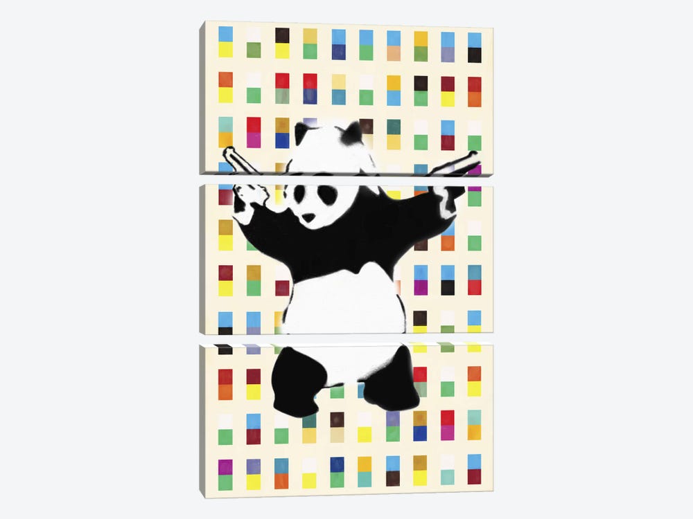 Panda with Guns Bright Dots by Unknown Artist 3-piece Art Print