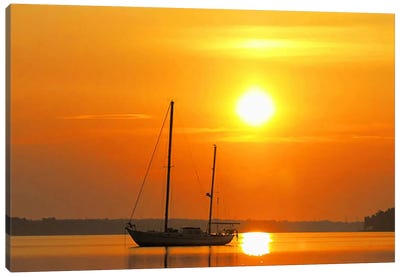 Sunrise Sail Boat Canvas Art Print - Calm Art