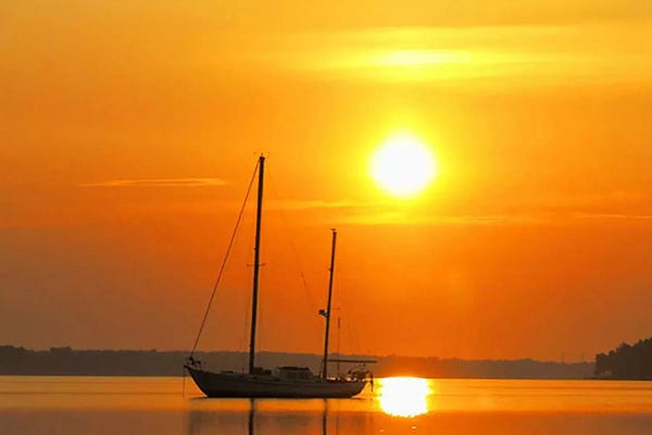 Lake Sunrises & Sunsets: Sunrise Sail Boat by Unknown Artist