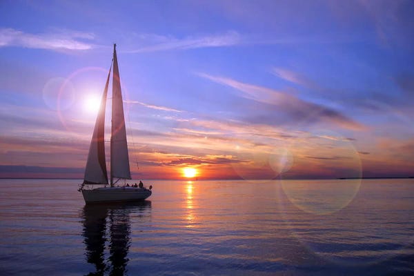 Lake Sunrises & Sunsets: Sailboat by Unknown Artist