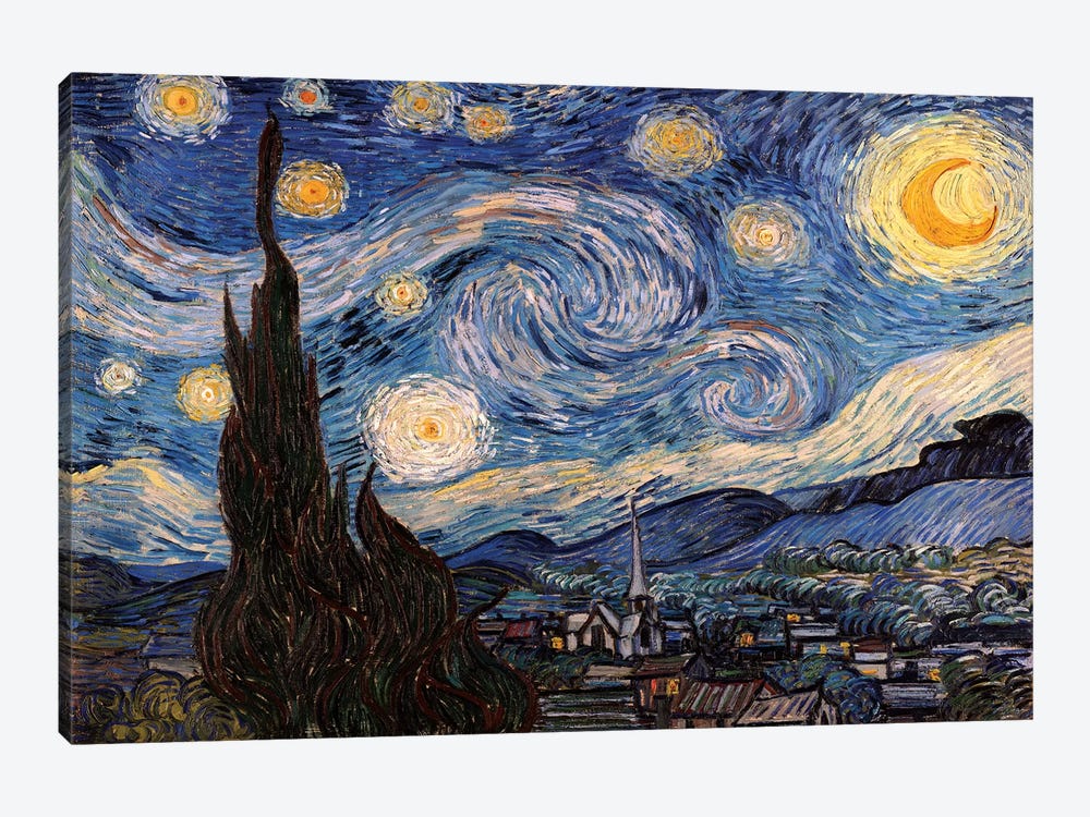 van Gogh Starry Night Wood Framed Canvas Print Repro 11x14 