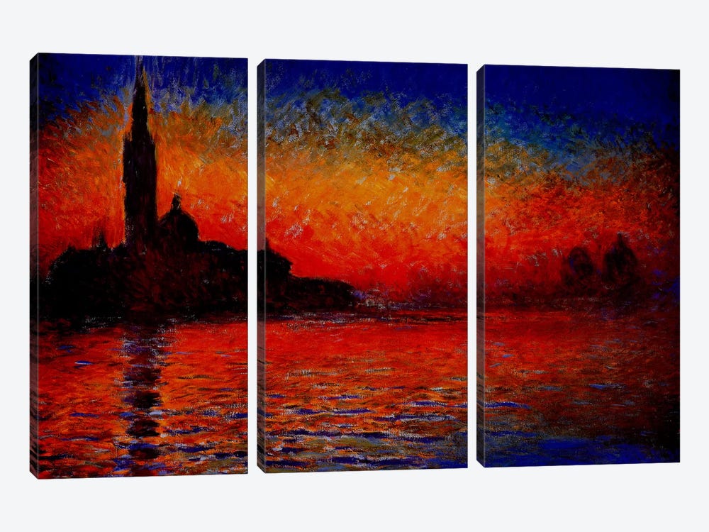 Sunset in Venice by Claude Monet 3-piece Canvas Print
