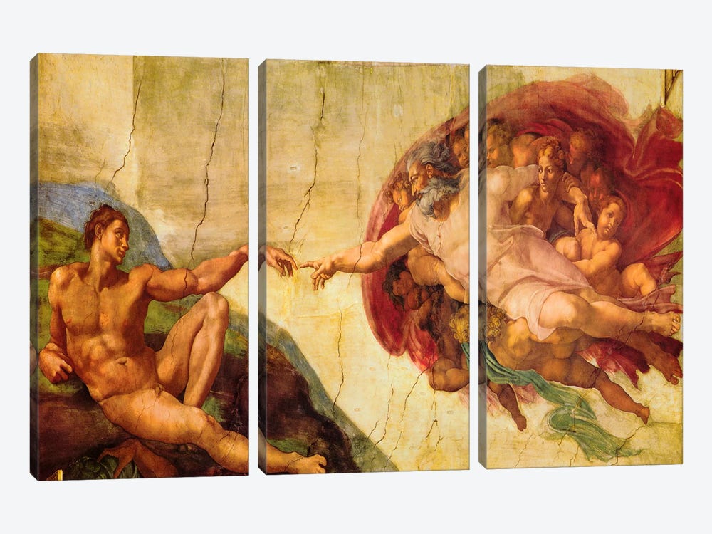 Creation Of Adam by Michelangelo 3-piece Canvas Wall Art