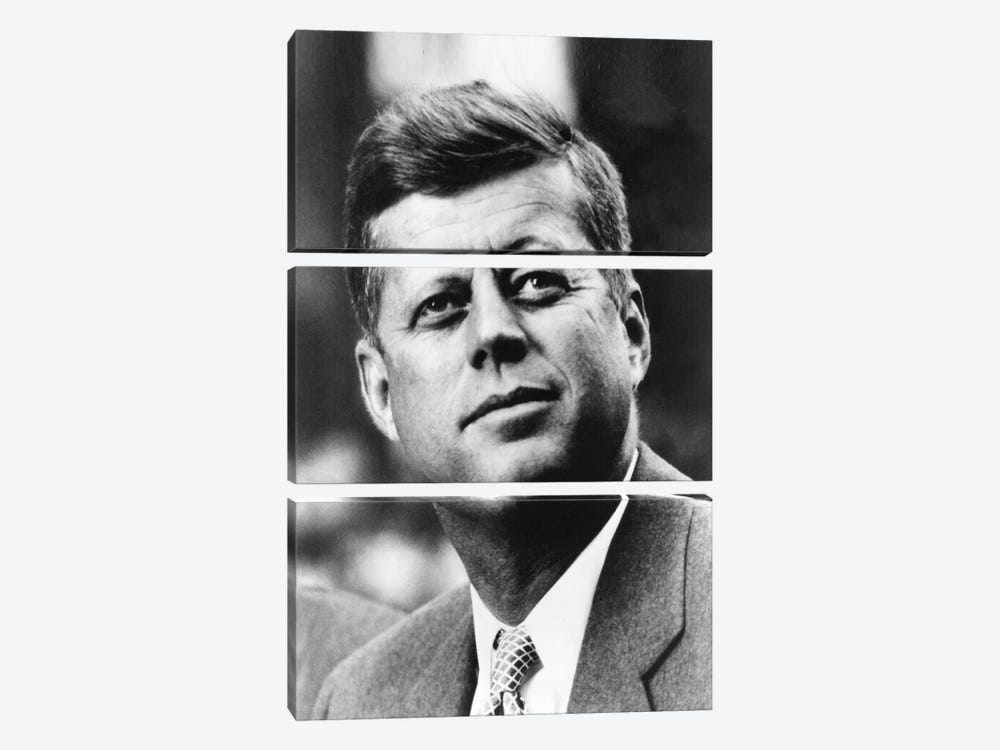 John F Kennedy JFK Portrait by Unknown Artist 3-piece Canvas Art