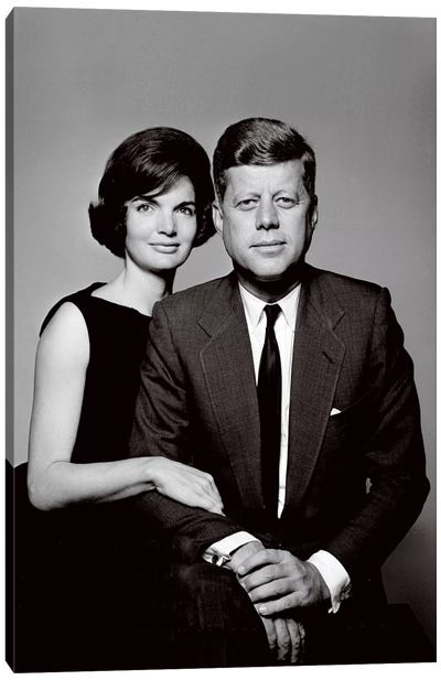 John & Jackie Kennedy Portrait Canvas Art Print - Jackie Kennedy Onasis