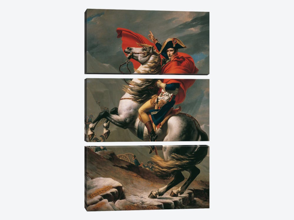 Napoleon Crossing The Alps by Jacques-Louis David 3-piece Canvas Art Print