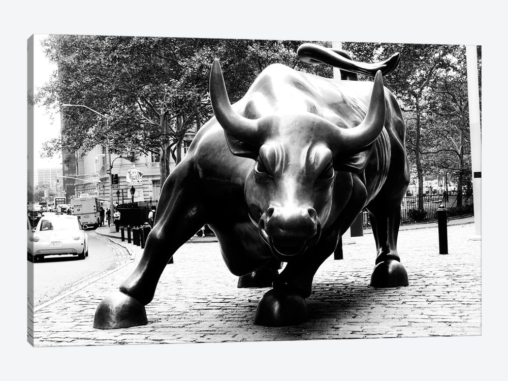 Wall Street Bull Black & White by Unknown Artist 1-piece Canvas Wall Art