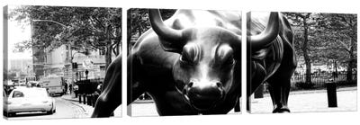 Wall Street Bull Close-up Canvas Art Print - 3-Piece Panoramic Art