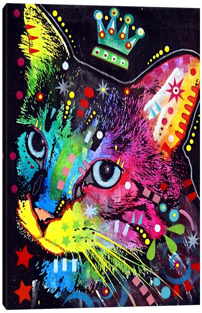 Thinking Cat Crowned Canvas Art Print - Cat Art
