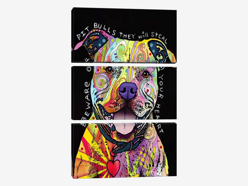 Beware of Pit Bulls by Dean Russo 3-piece Canvas Print