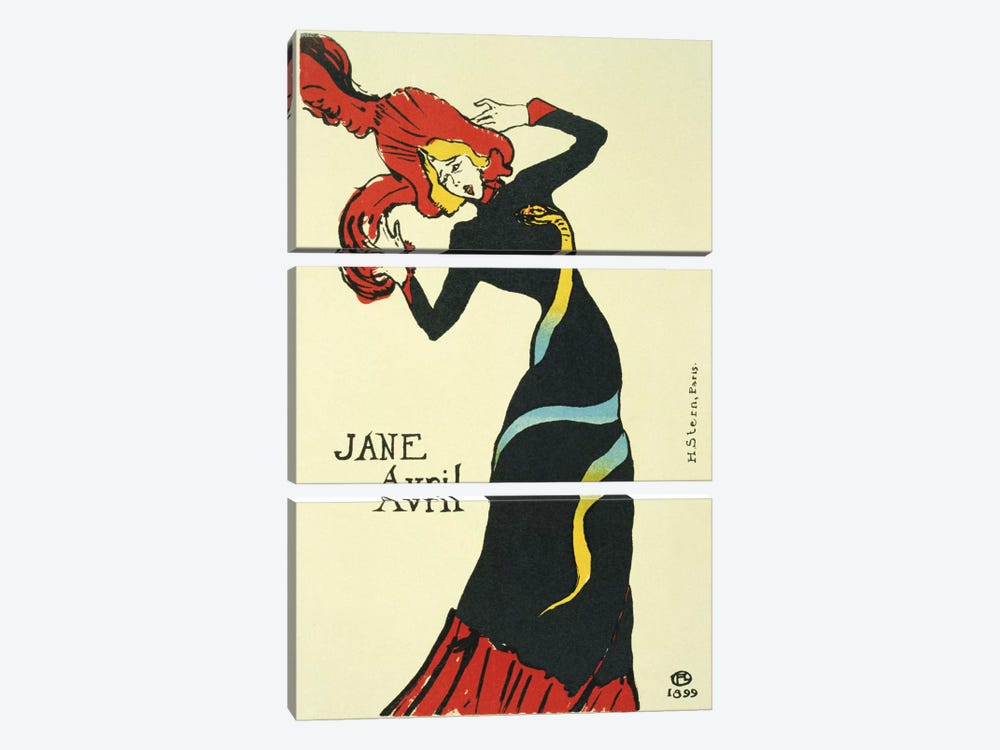 Jane Avril Vintage Poster by Henri de Toulouse-Lautrec 3-piece Canvas Art