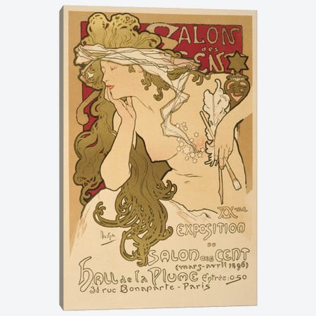 Salon Des Cent: 20th Exposition Vintage Poster Canvas Print #5005} by Alphonse Mucha Canvas Art