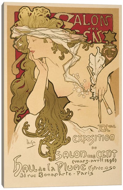 Salon Des Cent: 20th Exposition Vintage Poster Canvas Art Print - Alphonse Mucha