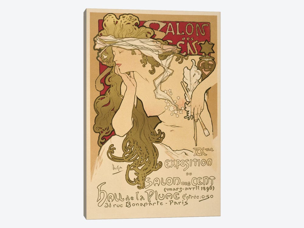 Salon Des Cent: 20th Exposition Vintage Poster by Alphonse Mucha 1-piece Canvas Art Print
