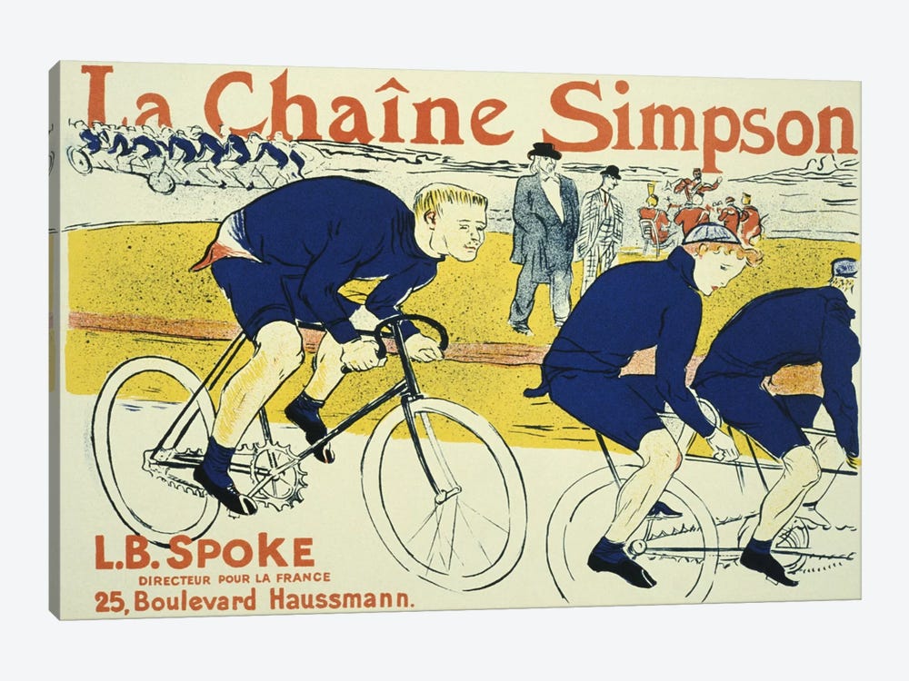 Simpson La Chain Bicycle Advertising Vintage Poster by Henri de Toulouse-Lautrec 1-piece Canvas Art