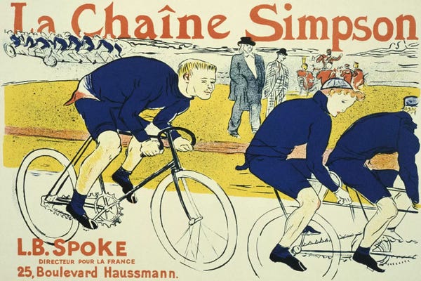 Advertisements: Simpson La Chain Bicycle Advertising Vintage Poster by Henri de Toulouse-Lautrec