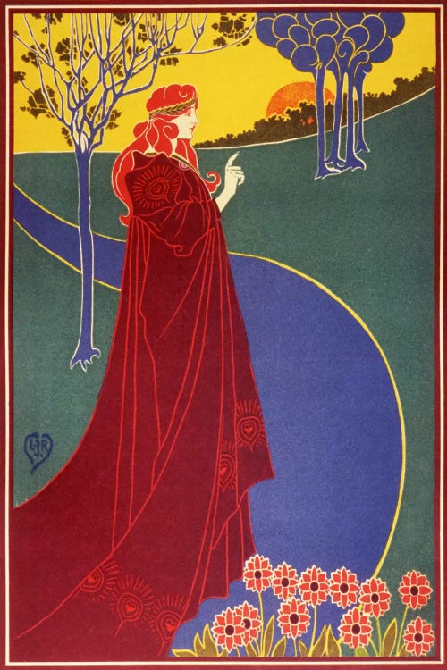 Woman In Red Cloak on a Road Vintage Poster by Unknown Artist wall art