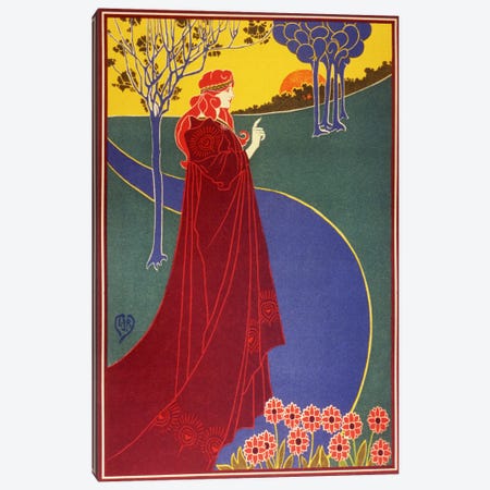 Woman In Red Cloak on a Road Vintage Poster Canvas Print #5016} by Unknown Artist Canvas Art Print