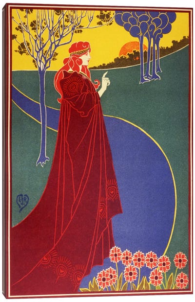 Woman In Red Cloak on a Road Vintage Poster Canvas Art Print - Art Nouveau