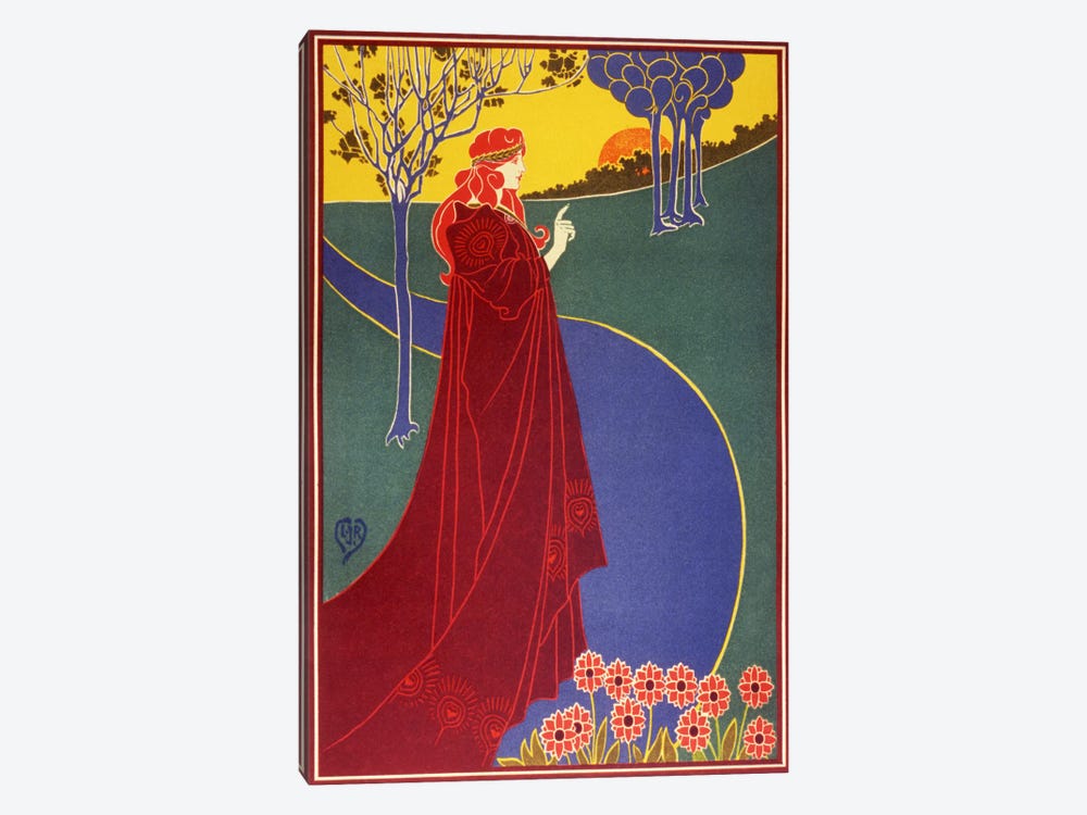 Woman In Red Cloak on a Road Vintage Poster 1-piece Canvas Print