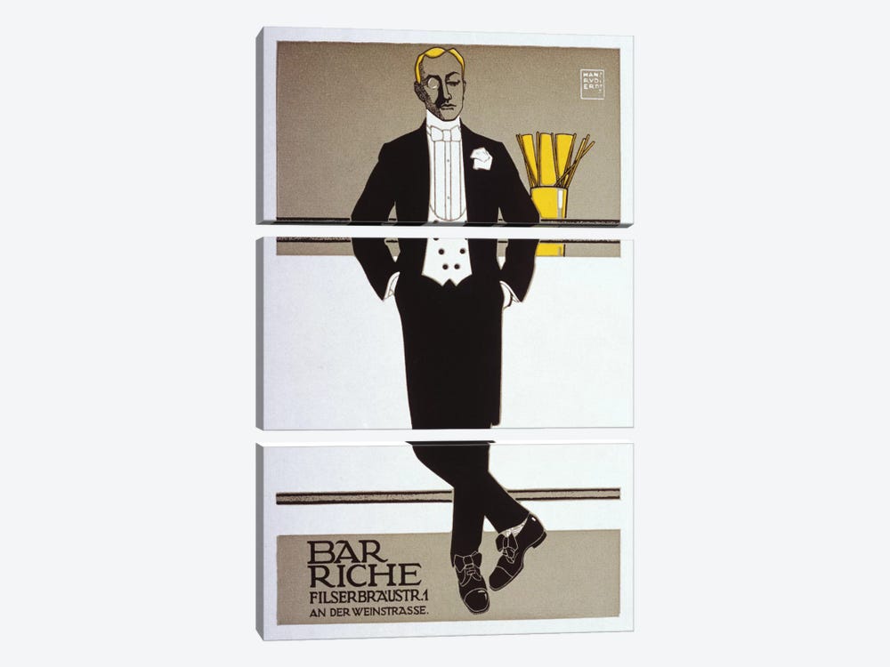 Bar Riche Vintage Poster by Hans Rudi Erdt 3-piece Canvas Artwork