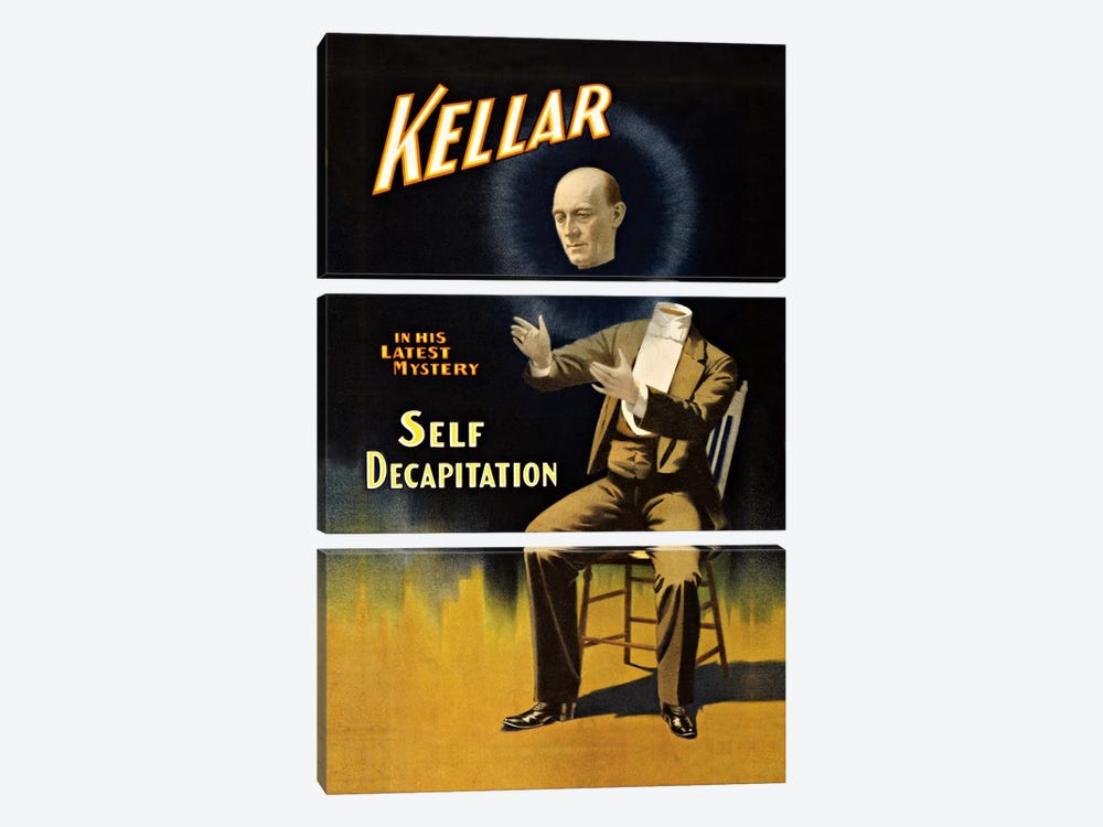 Kellar: Self Decapitation Vintage Magic Poster by Unknown Artist 3-piece Canvas Artwork