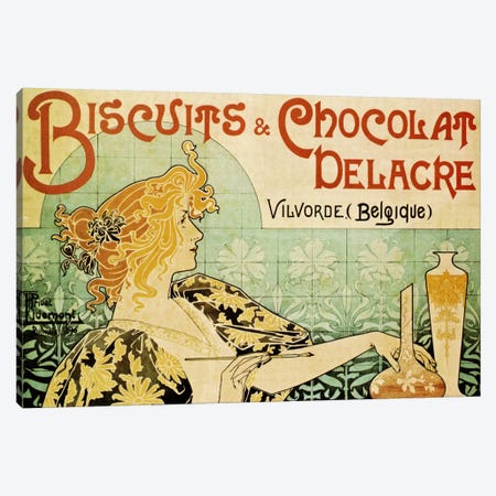 Delacre Biscuits & Chocolat Vintage Poster Canvas Print #5032} by Henri Privat-Livemont Canvas Wall Art
