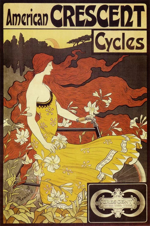 American Crescent Bicycles Vintage Poster by Fred Ramsdell wall art