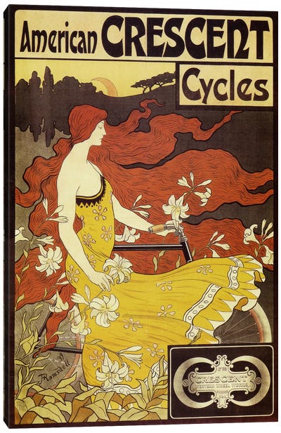 American Crescent Bicycles Vintage Poster Canvas Art Print - Art Nouveau