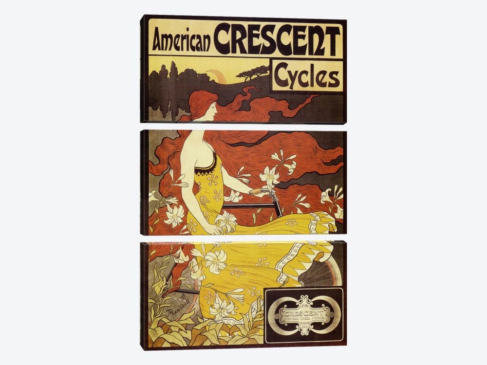 American Crescent Bicycles Vintage Poster by Fred Ramsdell 3-piece Canvas Artwork