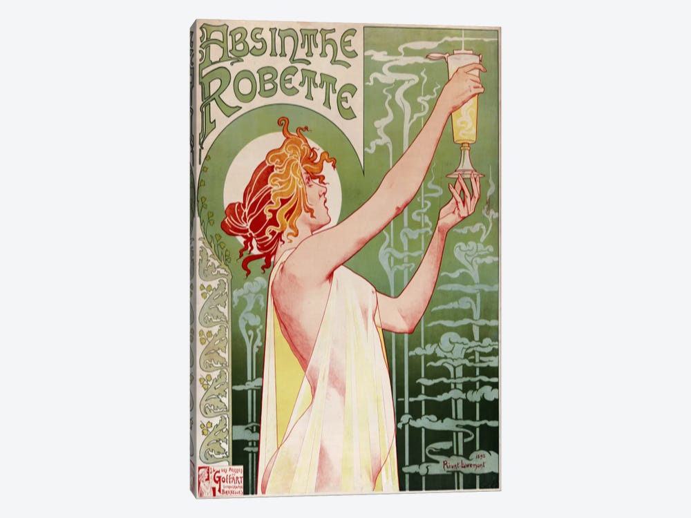 Productiecentrum linnen Bloeien Absinthe Robette Vintage Poster C - Canvas Art | Henri Privat-Livemont