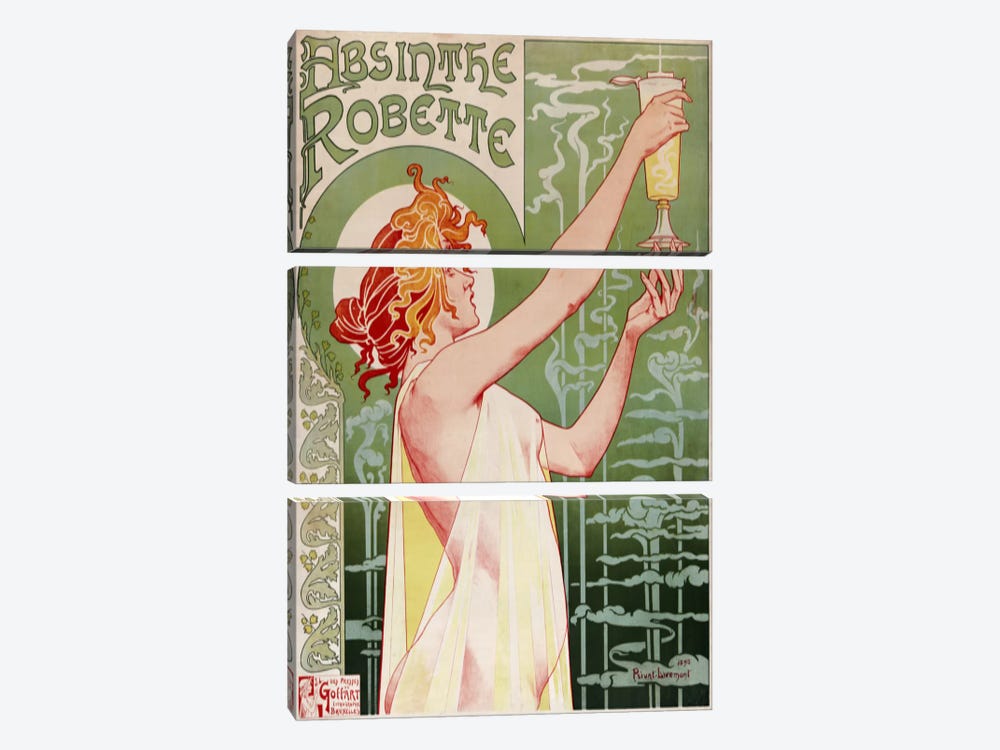 Absinthe Robette Vintage Poster by Henri Privat-Livemont 3-piece Canvas Print